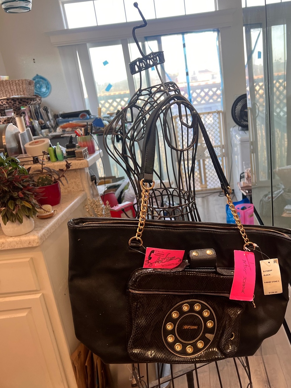 📞 NWT Betsey Johnson Telephone Pocket Tote Bag Novelty Black Gold ☎️ - Picture 2 of 4
